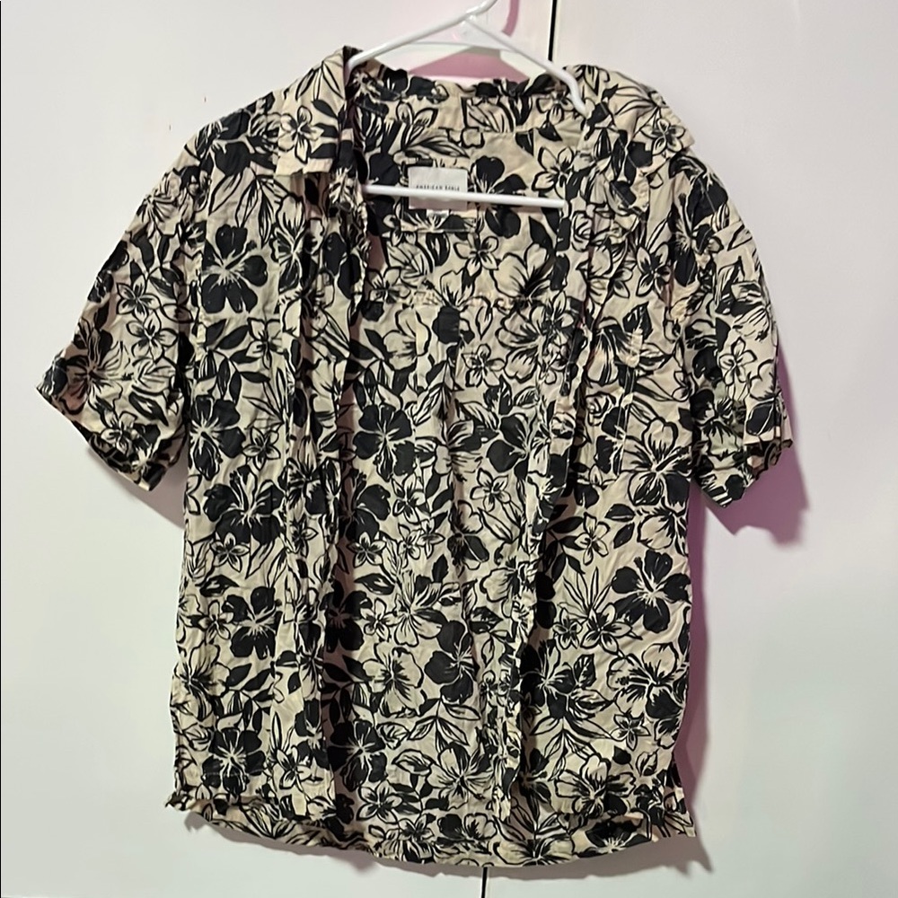 Floral Black and Cream Women's Top